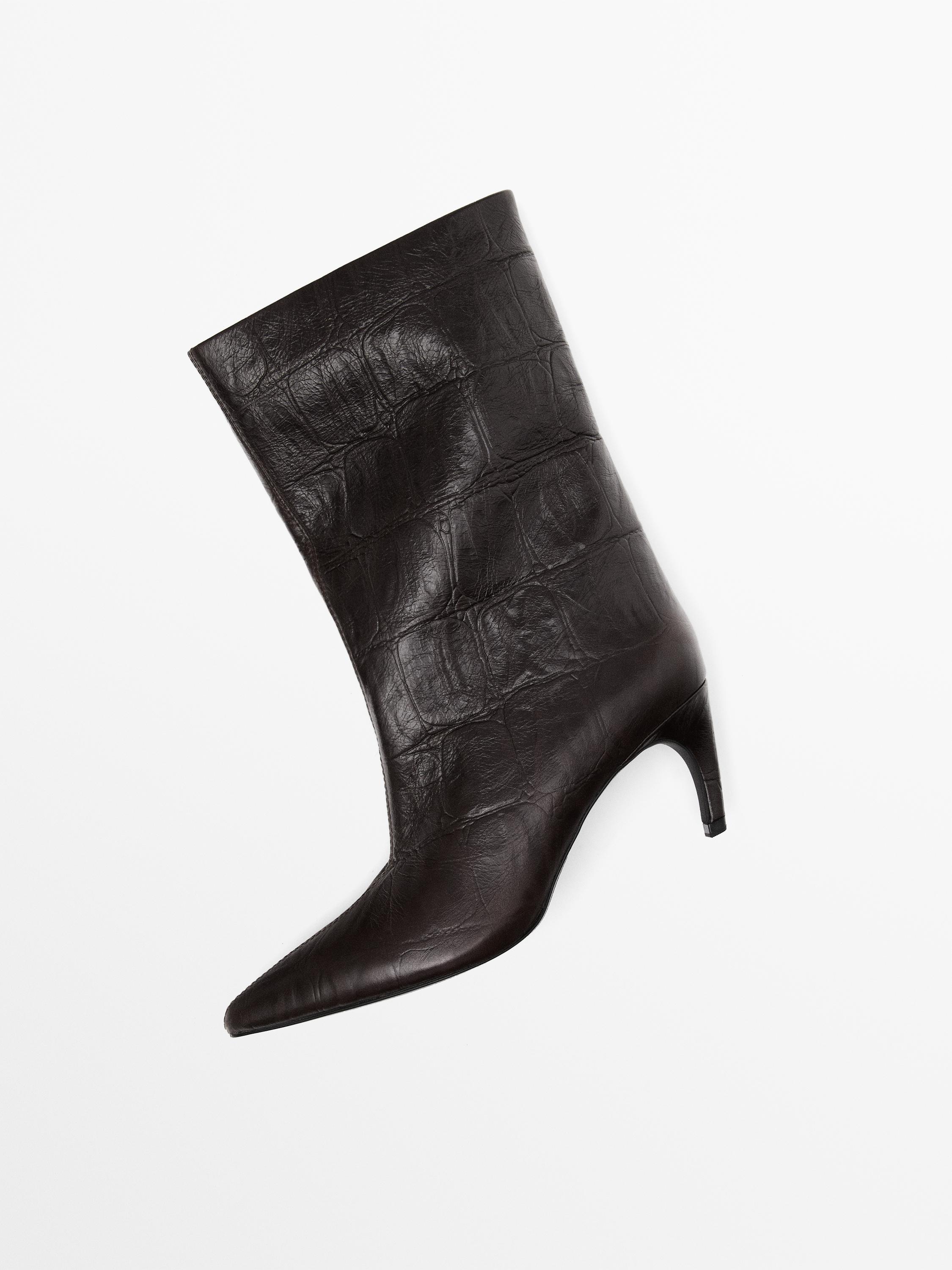 Embossed leather high-heel ankle boots